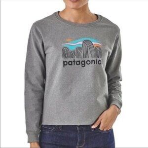 Patagonia Women Fitz Roy Boulders Uprisal Crew Sweatshirt Grey Blue Large
